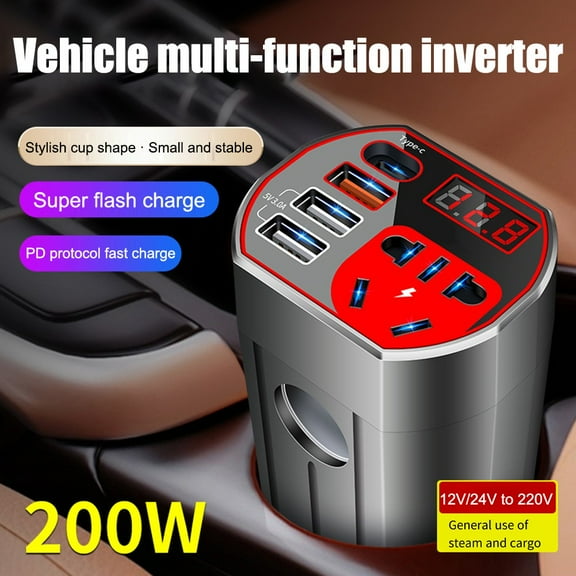 Car Power Inverter 12V to 110V DC Adapter 200W Vehicle Outlet Converter with Multiple Outputs