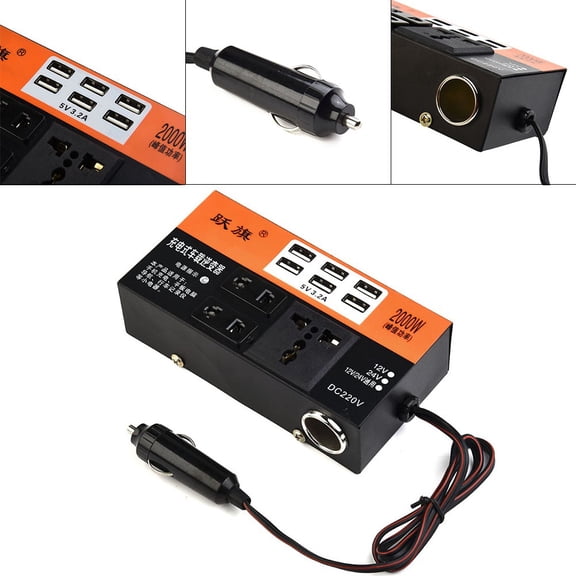 Car Power Inverter 2000W Peak DC 12V/24V to DC 110V/220V Converter Trip 6 USB