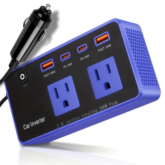Car Power Inverter 200W with 2 AC Outlets, 12V to 110V Adapter for Road Trips