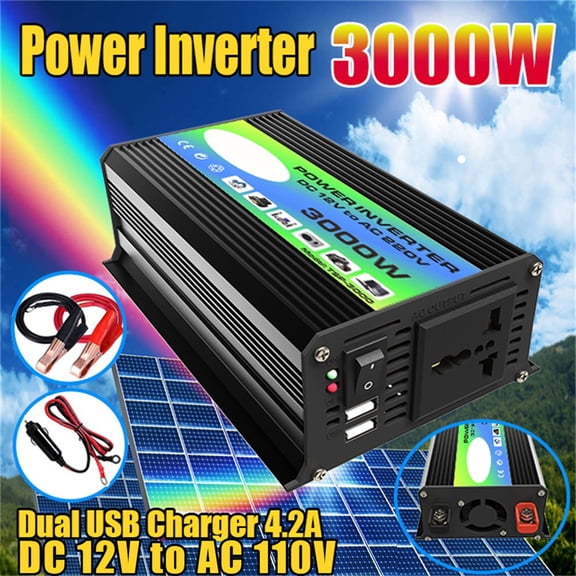 Car Power Inverter 3000W Battery Clip Car Converter Power Inverter Dc 12V To Ac 110V/220V 50Hz/60Hz 2 Usb Ports Ac Outlet