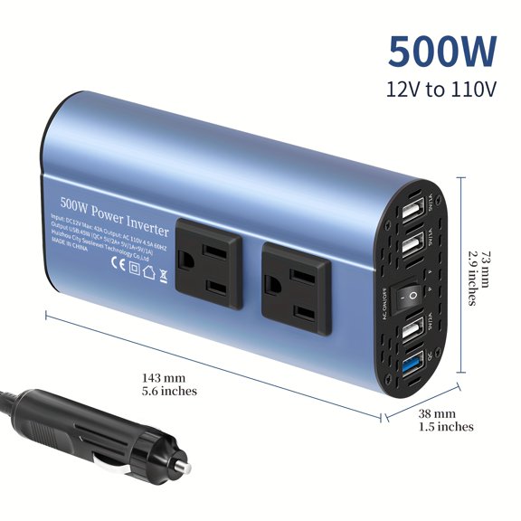Car Power Inverter Charger Converter - 500W (Peak) Power 12V Car Power Inverter - 4 USB Ports Smart Fast Charging - Power Converter - Halloween Christmas Gift - Car Plug Mobile Phone US Socket