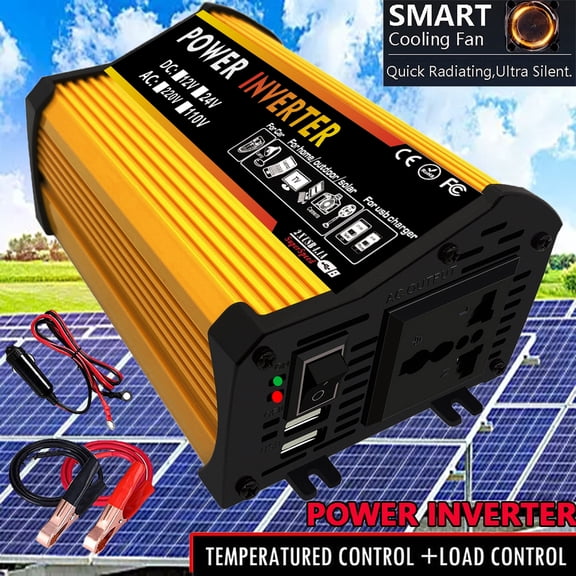 Car Power Inverter DC 12V to AC 110V/220V Converter with Dual USB Ports & AC Outlet, Portable Vehicle Power Adapter with Cigarette Lighter Plug and Battery Clamps for Car Truck Camping Travel