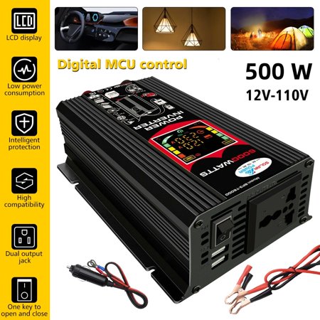 Car Power Inverter, Modified Sine Inverter 500 Watts Peak Power Inverter DC 12V to AC 110V with Universal Socket, USB Port, Cigarette Lighter Adapter for Truck/ Boat/RV/Car