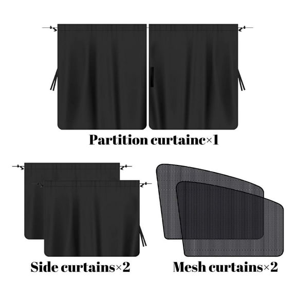 Car Privacy Curtains 5 Pcs Set - Windshield Sun Shade for Side & Front Windows - Removable Car Sunshades - Black Nylon Window Coverings for Vehicle Privacy
