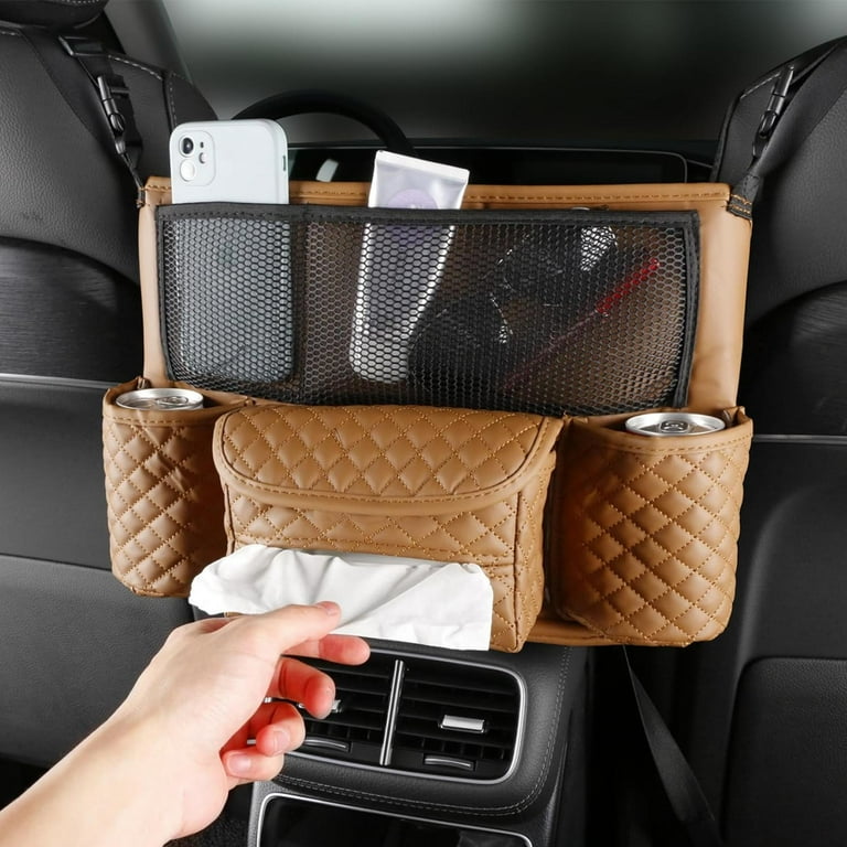 Car Purse Handbag Holder Between Seat Multi Pocket Car Seat Organizer Brown