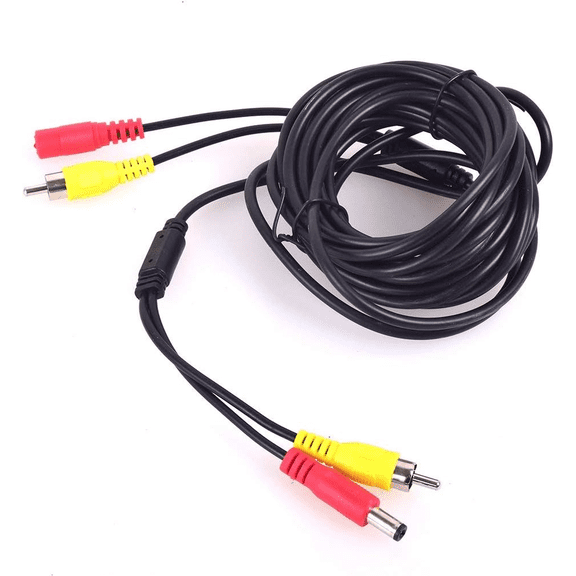 Car RCA DC Audio Video AV Extension Cable for CCTV Security, Truck Bus Trailer Reverse Parking Camera (5 Meters/16 Feet) - 2 in 1 RCA Video & DC Power Cable