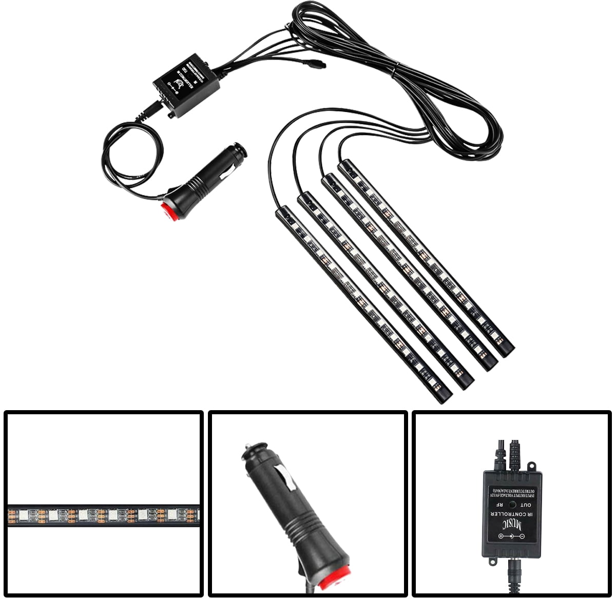 Car RGB 48 LED Light Strip Interior Atmosphere Neon Lamp Remote Control For Cars
