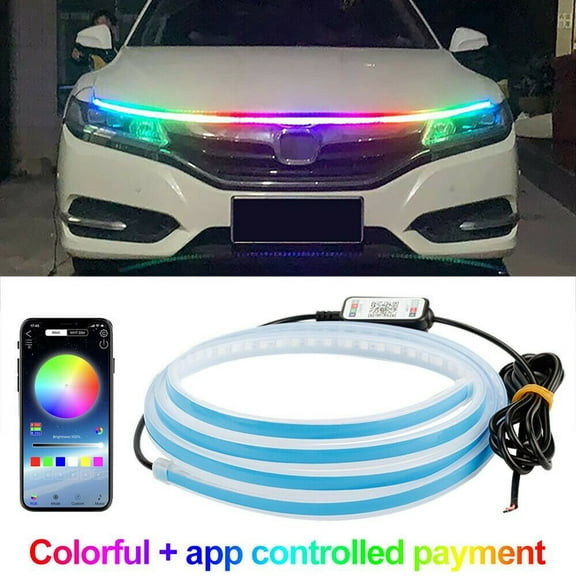 Car RGB LED DRL Hood Light Strip Engine Cover Daytime Running Light APP Control