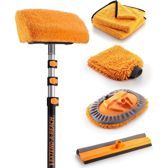 Car & RV Wash Brush Kit Long Extendable Handle Car, RV, Truck Washing Kit with Extension Pole - Microfiber Car Mop, Soft Washing Brush, Window Squeegee, Mitt, The Ultimate RV-Wash Cleaning Kit