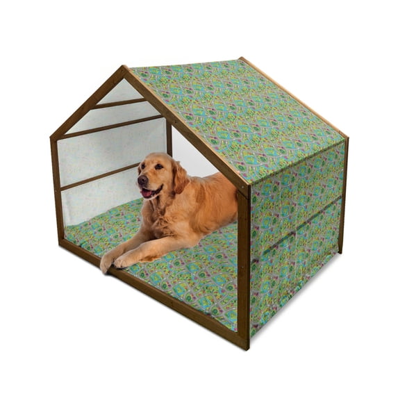 Car Race Track Pet House, Hand-Drawn Style Suburb Cartoon Roadway Activity Design Neighborhood, Outdoor & Indoor Portable Dog Kennel with Pillow and Cover, 5 Sizes, Multicolor, by Ambesonne