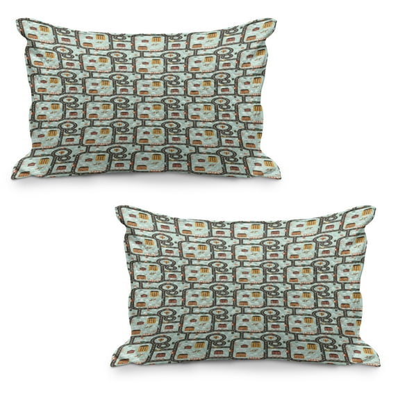 Car Race Track Quilted Pillowcover Set of 2, Cartoon Design Road Activity Circles Hot-Air Balloon Aeroplane, Standard Queen Size Pillow Cover for Bedroom, 30" x 20", Multicolor, by Ambesonne