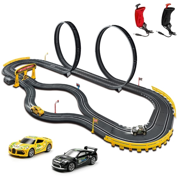 Tucraew Slot Car Race Track Sets, 22ft Electric Race Car Track with 2 High-Speed Cars & 2 Controllers, 360 Loop Overpass for Boys Girls Kids Ages 6-12