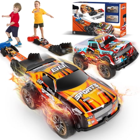 Carsky Stomp Race Car Launcher Set for Kids, 2 Cars & Dual Tracks, Foot Pump Powered Racing Toy for Boys and Girls, Outdoor Backyard Game Gift