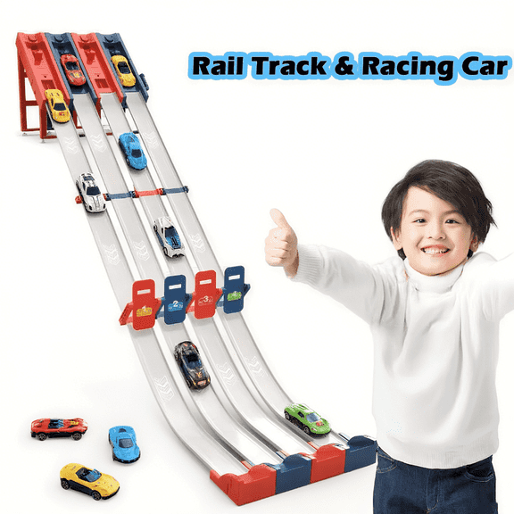Car Race Track & Wheel Track Set with 8 Cars for Kids Boys Age Groups 4-8 Christmas Birthday Gifts