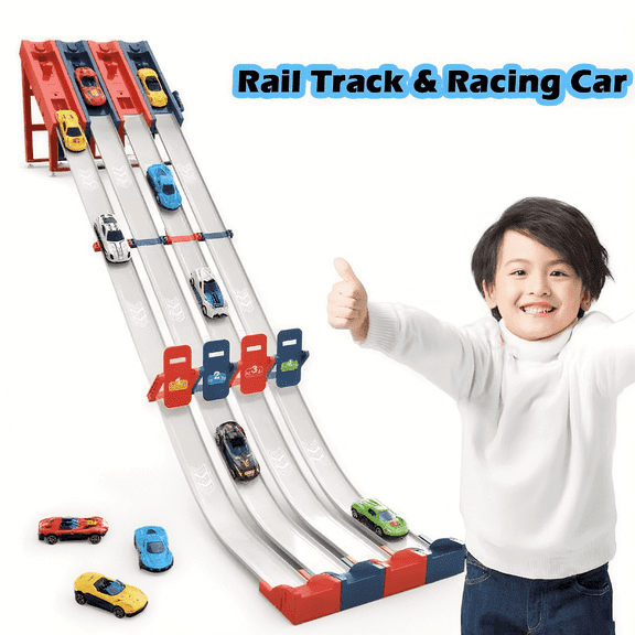 Car Race Track & Wheel Track Set with 8 Cars for Kids Boys Age Groups 4-8 Christmas Birthday Easter Basket Gifts