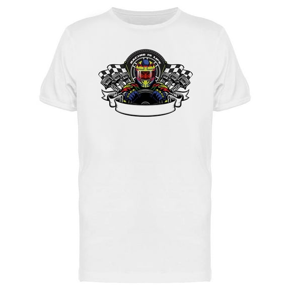 Car Racer Wearing Helmet T-Shirt Men -Image by Shutterstock, Male Medium
