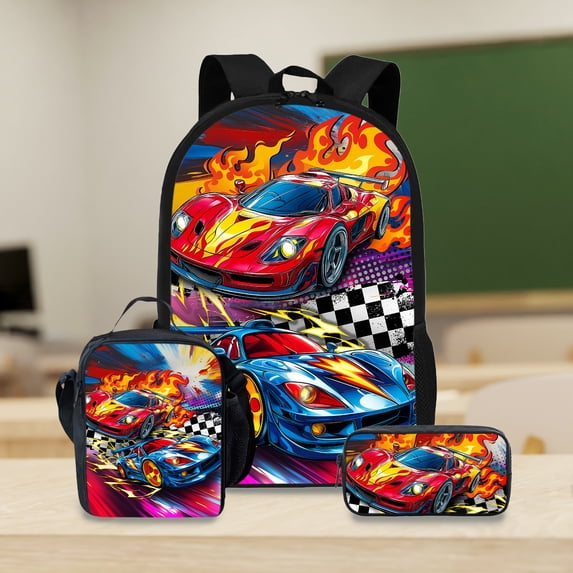 Car Racing Backpack Set, Durable and Lightweight, Large Capacity and Multiple, Perfect for , Daily Use, or Gifts, Designed with Matching Lunch Bag Pencil Case, Back to , for Teenager,