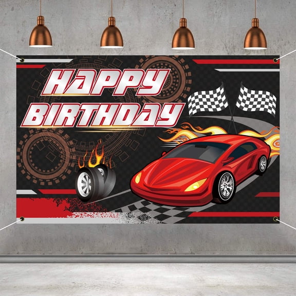 Car Racing Birthday Backdrop (5.9x3.7ft) - Thick Fabric Photo Booth Banner for Boys Fast One Party & Baby Shower Dessert Table Decorations