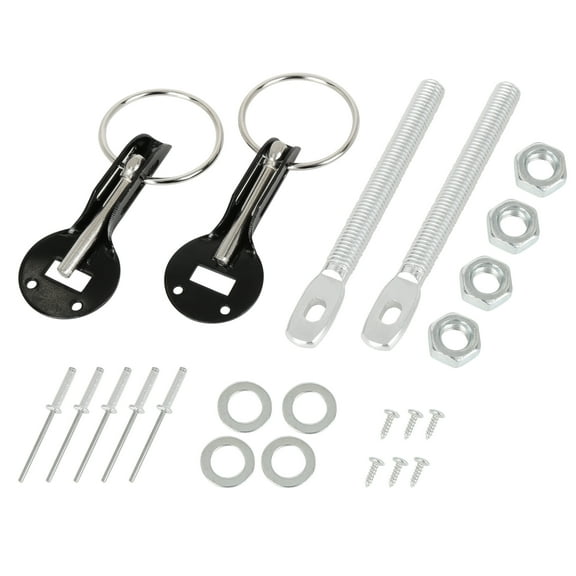 Car Racing Universal Aluminum Alloy Mount Bonnet Hood Pin Lock Quick Release Latch Kit Black