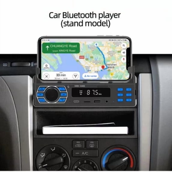 Car Radio 1 DIN Bluetooth FM Stereo Audio MP3 Voice Assistant W/Phone Holder AUX USB TF MP3 Player Single Din