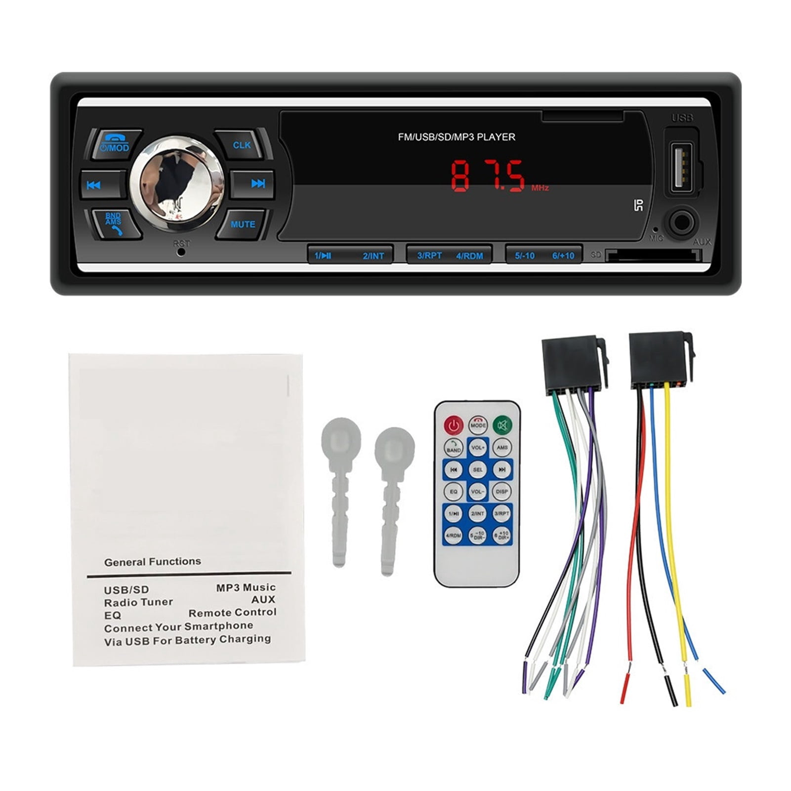 Car Radio 1 Din Bluetooth Car MP3 Player 4X45W Multimedia Automobile FM Radio Stereo Audio Music USB/SD With In Dash AUX Input ,Accurate Channel Search