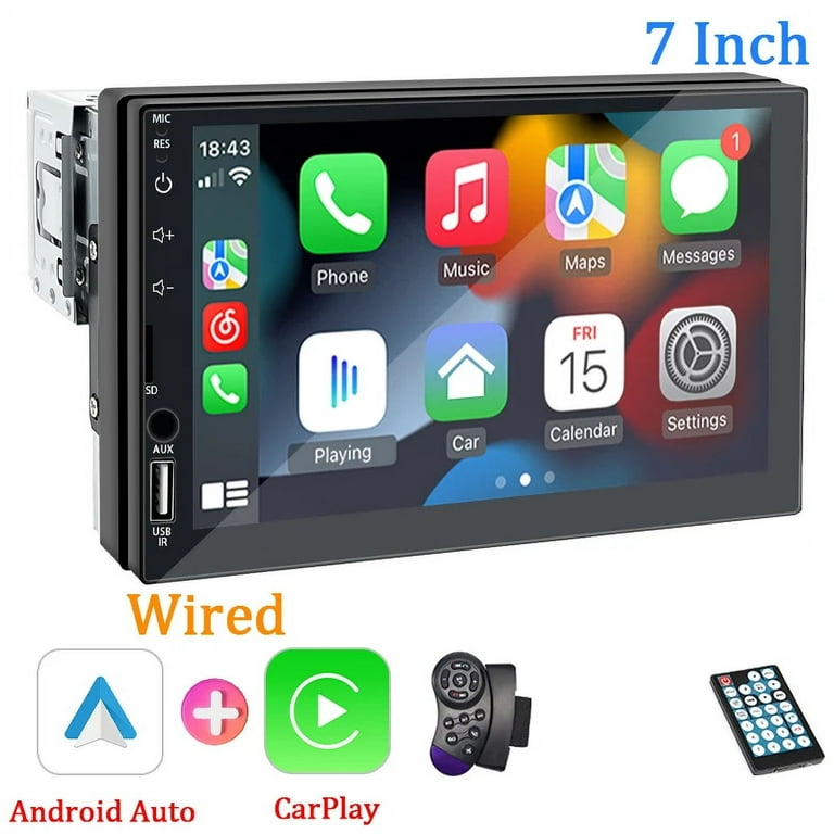 Autoradio 1 Din Con CarPlay Wireless E Android Auto – Schermo IPS 1024x600, Bluetooth, FM, Ingresso USB/SD/AUX, Telecamera Retromarcia E Tasti Pianoforte