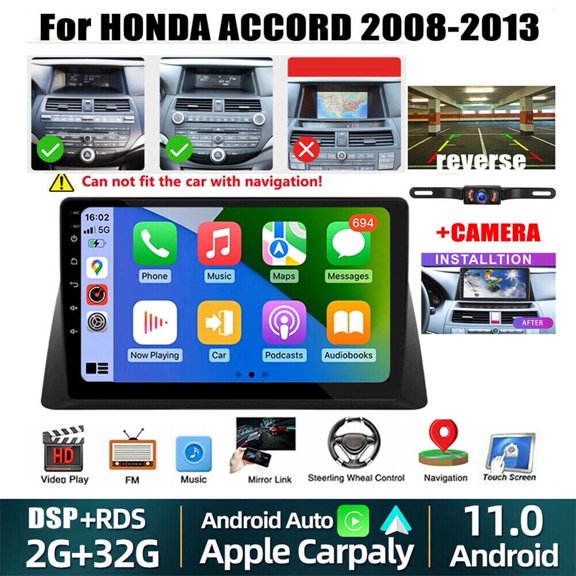 Car Radio for Accord 8th Gen 2010-2013,10 inch Android 13 Head Unit, Touch Screen Car Stereo, with Carplay/Android Auto GPS Navigation Bluetooth WiFi FM HD Backup Camera