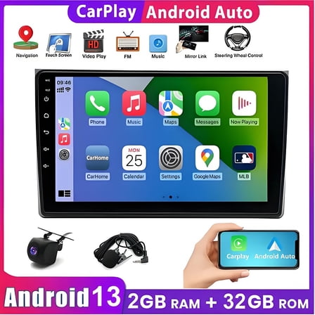 Car Radio for Audi A4 2000-2009 - 9 inch Android 13 Stereo with Wireless Carplay & Android Auto Touchscreen Car Navigation with DSP/WiFi/GPS + AHD Rear View Camera