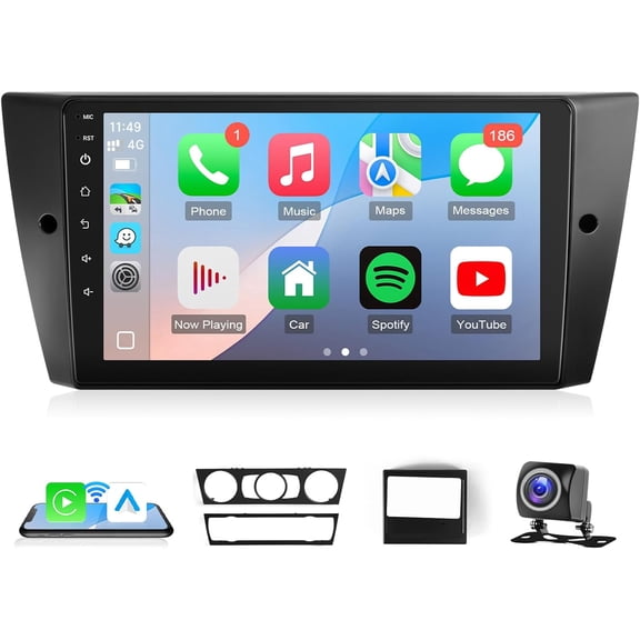 Car Radio for BMW 3 Series 328i 335i 325i (E90/E91/E92/E93) 2005 2006 2007 2008 2009 2010 2011, Wireless Carplay Android Auto,GPS Bluetooth Backup Camera (Not for Harman Kardon Optical Fiber)
