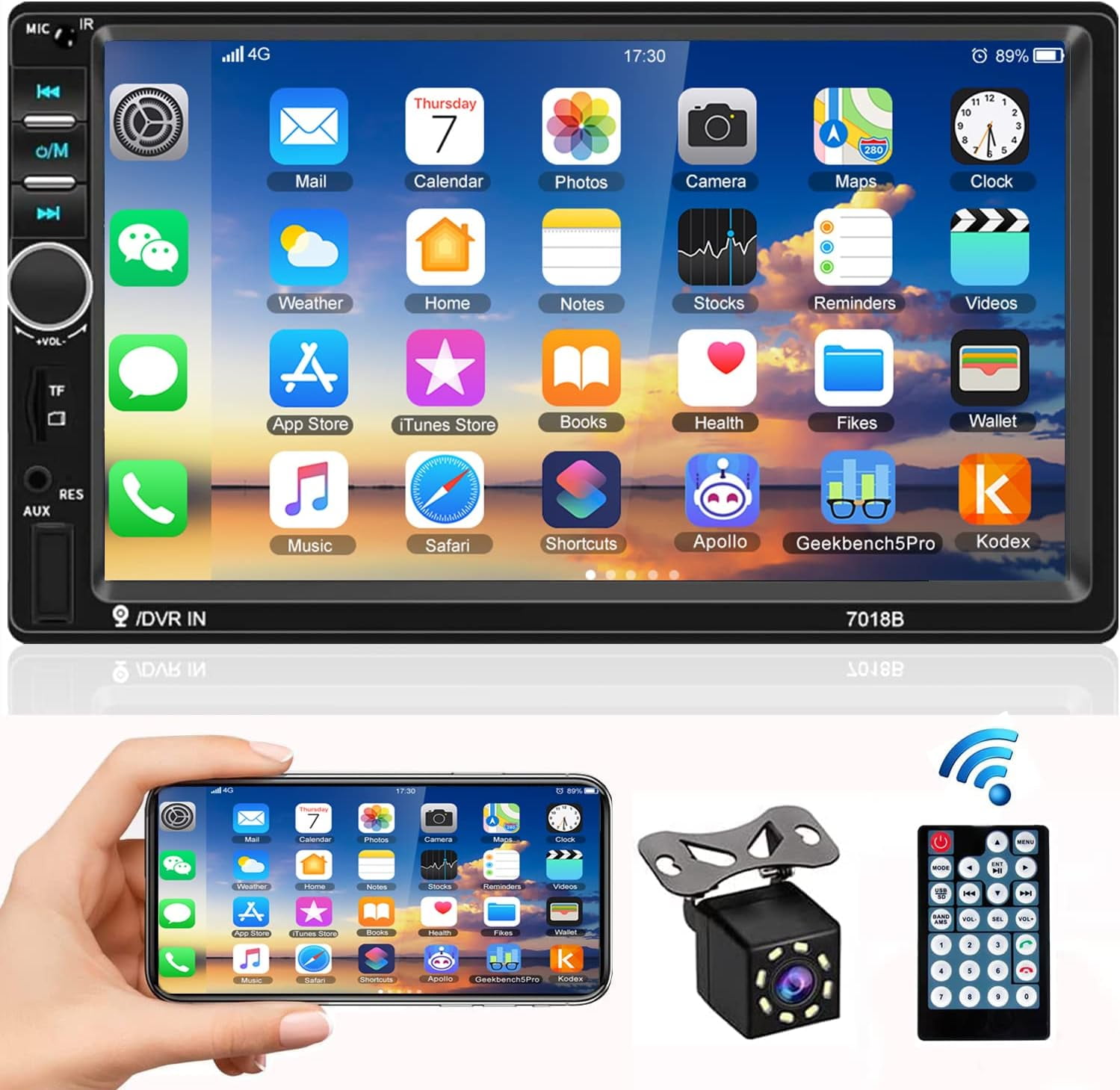 Polarlander 7" Touchscreen Double Din Car Stereo with Bluetooth, Mirror Link, and Backup Camera