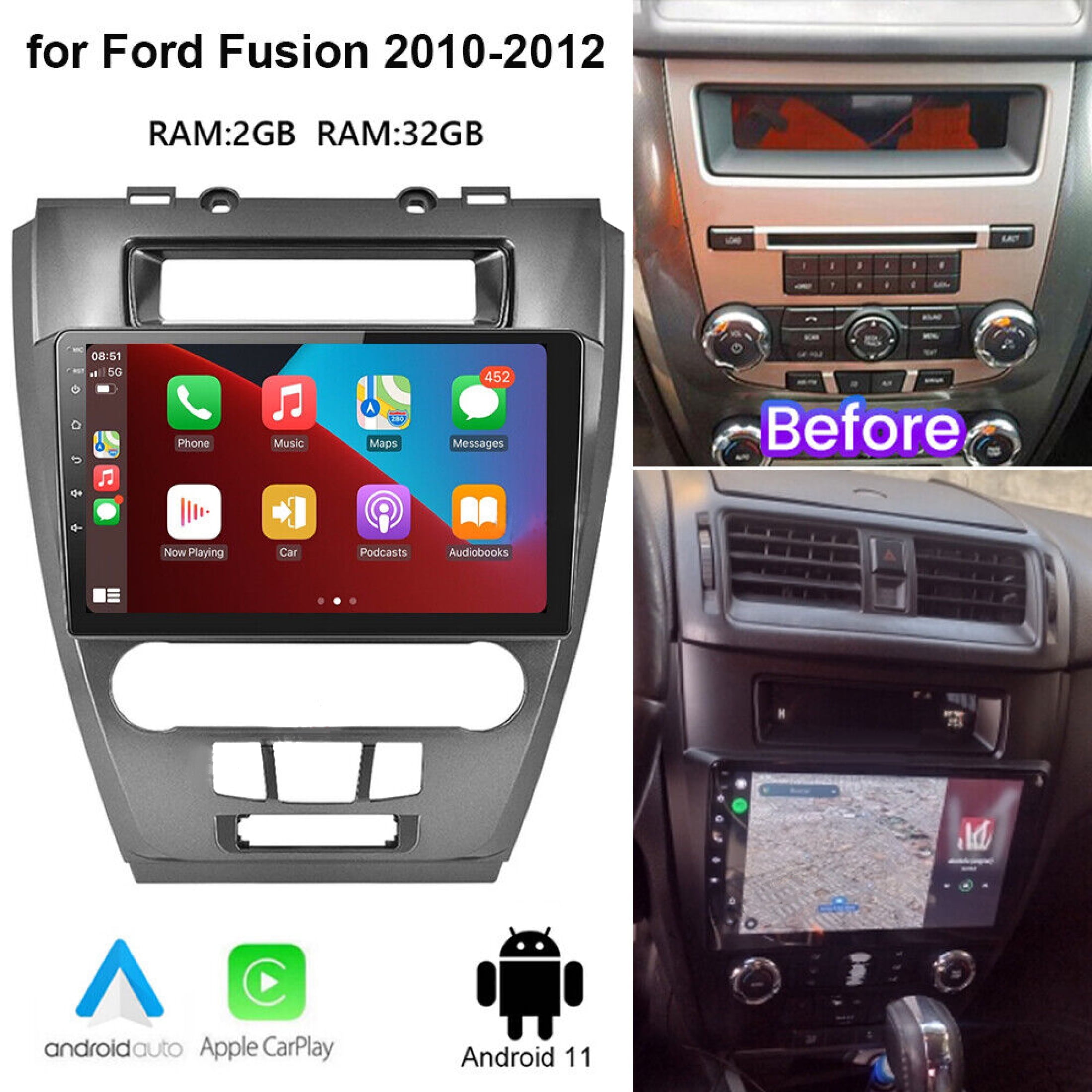 Car Radio For 20102012 Ford Fusion with Carplay/Android Auto, 10" IPS