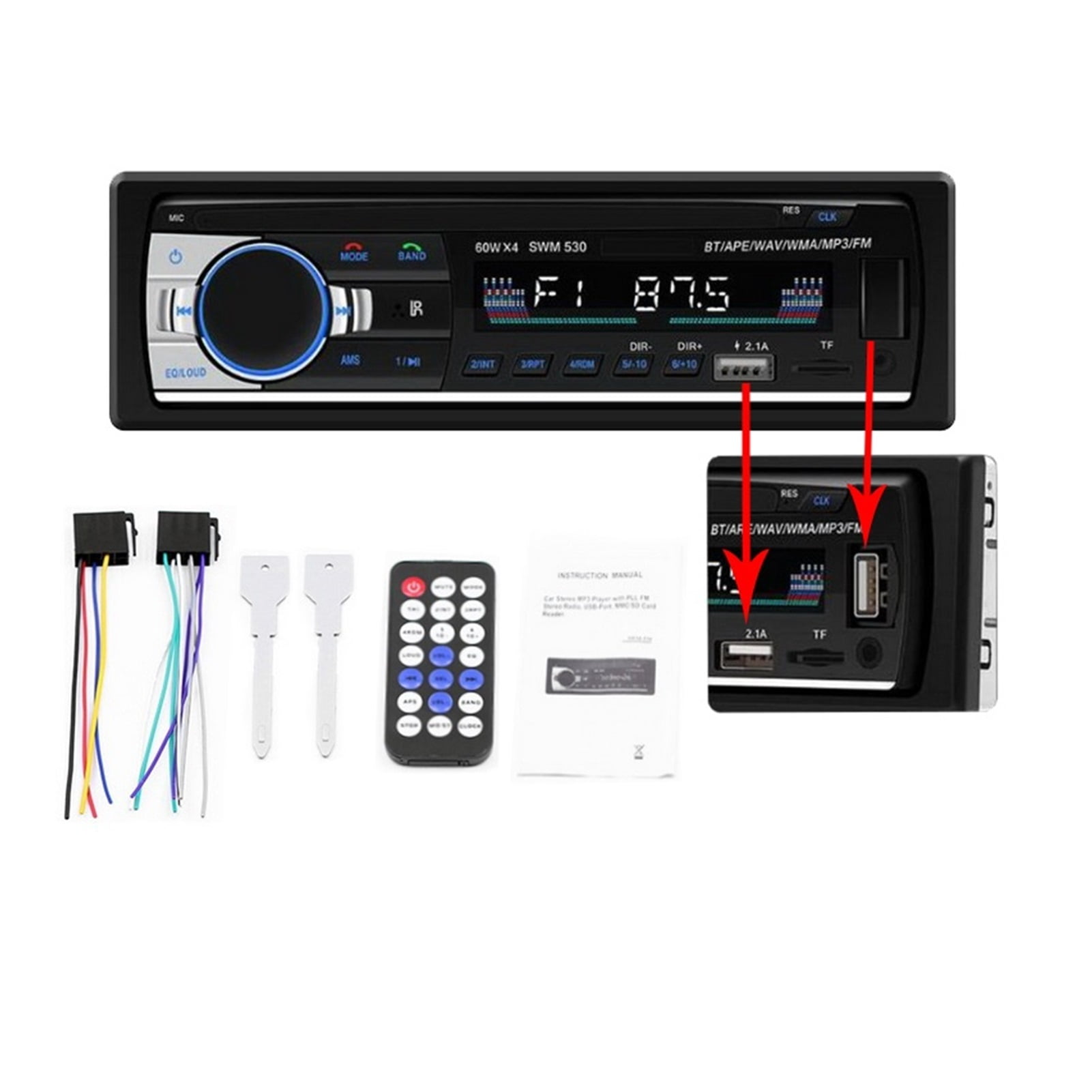 Car Radio Player Car Audio Stereo Mp3 Player Support BLUETOOTH Handfree With USB SD AUX IN Port ,Compatible Most of Devices
