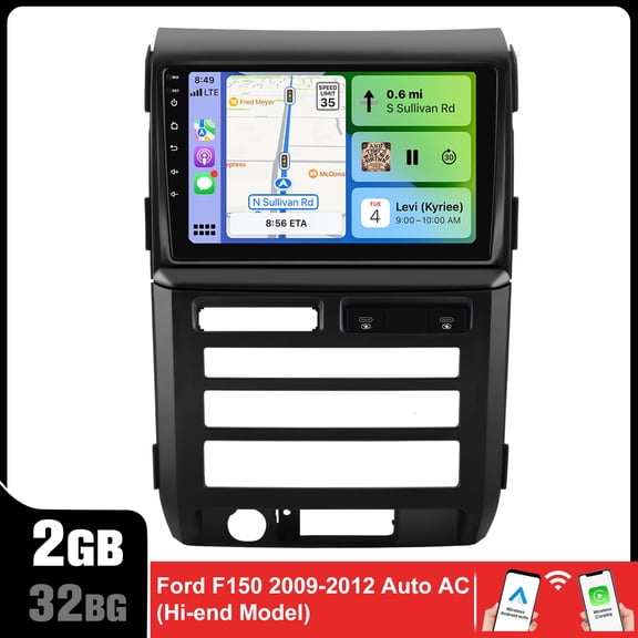Car Radio Stereo for 2009-2012 Ford F150 with Auto AC Wireless CarPlay/Android Auto, GPS, Bluetooth, WiFi, Touchscreen – Does NOT Fit Lariat, FX4, Platinum, Raptor, Harley-Davidson