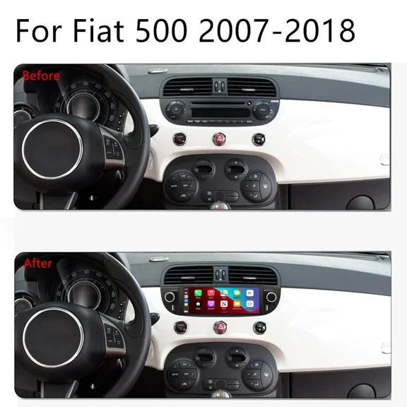 Car Radio Stereo 6.86 Inch Android 14 GPS Navi Head Unit 2+64G for Fiat 500 2007-2015 SWC FM/RDS Radio DAB+ Player with Carplay Android Auto WiFi Bluetooth Split Screen Mirror Link