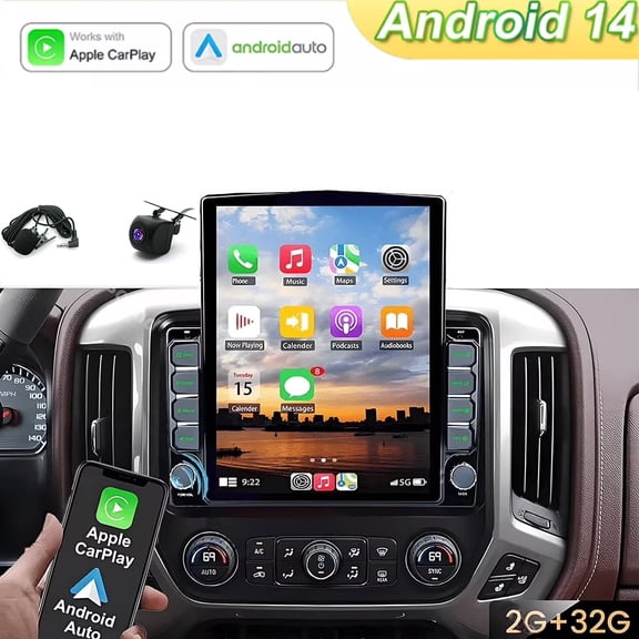 Car Radio Stereo for Chevrolet Silverado GMC Sierra 2014-2018 9.7" Android 14 Touchscreen Wireless Carplay, Car Stereo 2+32G Wifi GPS Navigation Android Auto