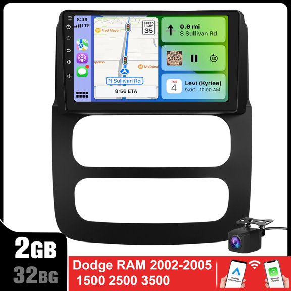 Car Radio Stereo for Dodge Ram 1500/2500/3500 2002 2003 2004 2005, 10 inch Touch Screen Stereo Wireless CarPlay Android Auto Head Unit Bluetooth GPS Navigation FM DSP