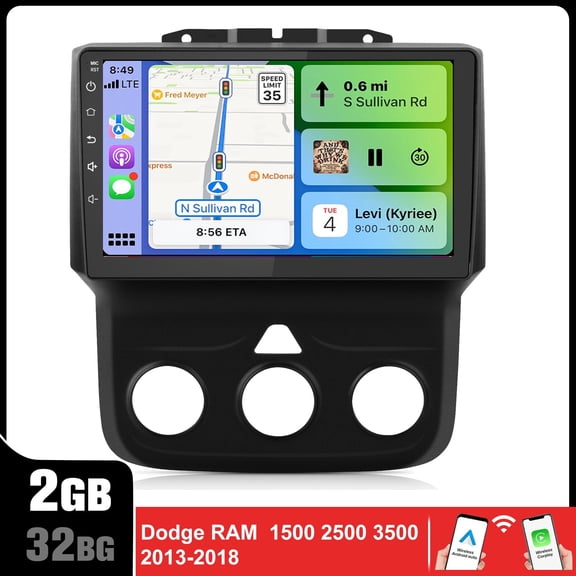 Car Radio Stereo for Dodge Ram 2013-2019 1500 2500 3500 （Manual AC） Built in Wireless Carplay/Android Auto 9 inch Head Unit 2G RAM 32/64GB ROM with DSP BT GPS FM WiFi