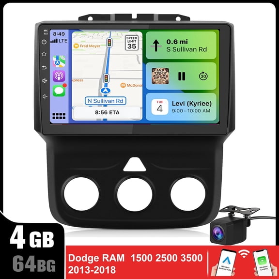 Car Radio Stereo for Dodge Ram 2013-2019 1500 2500 3500 (Manual AC) Built in Wireless Carplay/Android Auto 9 inch Head Unit 2G RAM 32/64GB ROM with DSP BT GPS FM WiFi