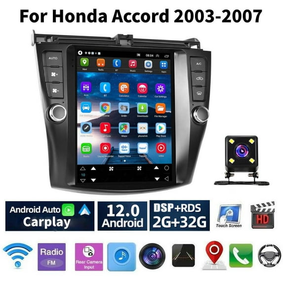 Car Radio Stereo for Honda Accord 2003-2007, 9.7" Touchscreen Android 13 Support Carplay Android Auto/Navigation/Bluetooth/USB/Video/Steering Wheel Control/Rear Camera/ 2+32G,Black