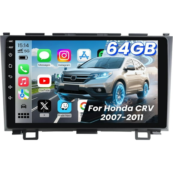Car Radio Stereo for Honda CRV 2007-2011: 4 Core + 64G HD Touch Screen Head Unit - Wireless CarPlay Andriod Auto GPS Bluetooth RDS FM Mirror Link Backup Camera SWC