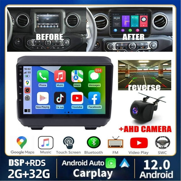 Car Radio Stereo for Jeep Wrangler JL 2018-2019, 9" Touchscreen Android 13 Support Carplay Android Auto Navigation Bluetooth Radio Steering Wheel Control Rear Camera 2+32G,Black