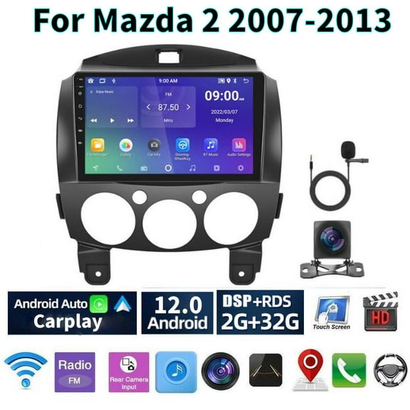 Car Radio Stereo for Mazda 2 2007-2013, 9" Touchscreen Android 13 Support Carplay Android Auto Navigation Bluetooth Radio Video Steering Wheel Control Camera 2G+32G,Black