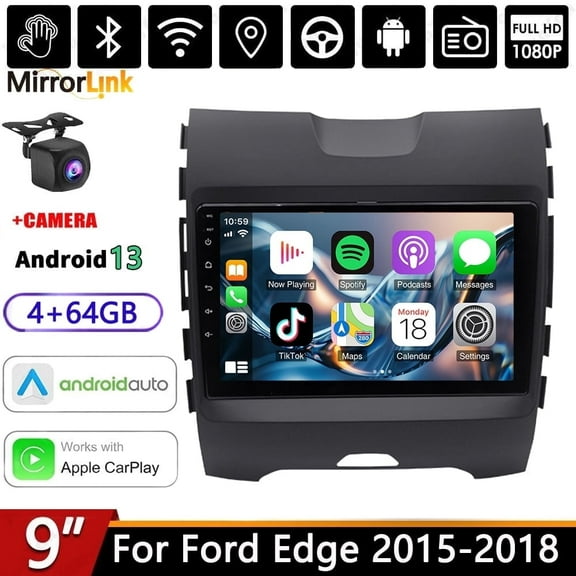 Car Radio Stereo for Ford Edge 2015-2018 9" Android 13 Touchscreen Wireless Carplay, Car Stereo 4+64G Wifi GPS Navigation Android Auto