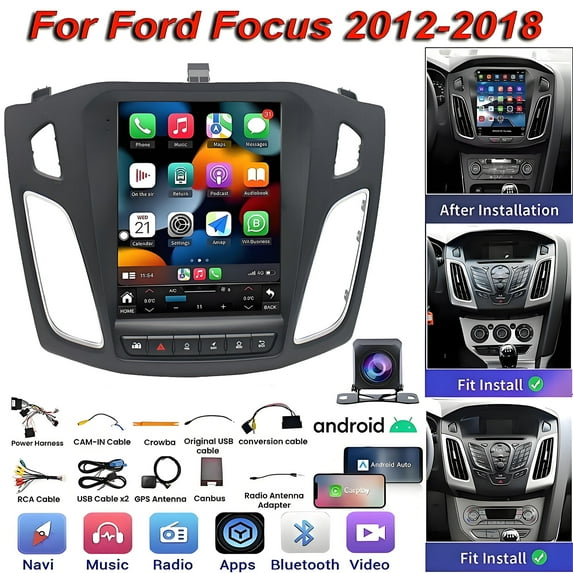 Eforcase Car Radio Stereo for Ford Focus 2012-2018, Android 13 9 Inch Built-in Carplay Android Auto Play DSP Bluetooth5.0 WiFi GPS SWC + Camera