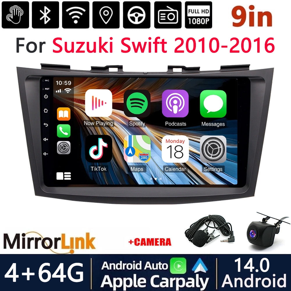 9" Android 14 Car Stereo For Suzuki Swift 2010-2016 - Wireless CarPlay, Android Auto, 4+64GB, GPS, Backup Camera