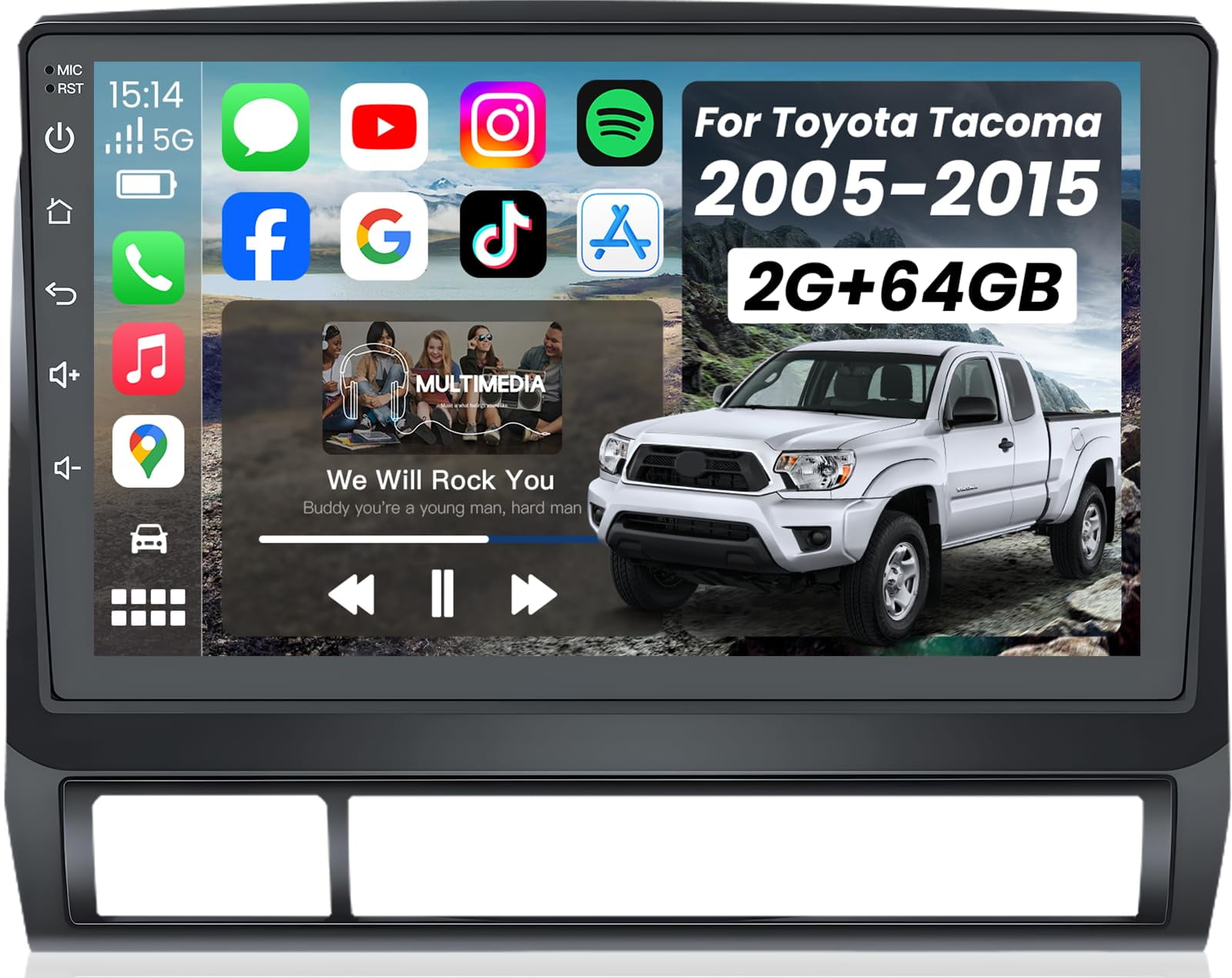 Android 14 Car Stereo For Toyota Tacoma 2005-2013 - 64GB, Wireless CarPlay, GPS, Backup Cam