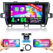 Car Radio for Toyota Prius 2010-2015, Android 12.0 4G RAM 64G ROM 9 Inch 5G WiFi Prius Stereo Support Carplay/Android Auto,GPS Navigation with Bluetooth,Backup Camera 1080P,SWC/FM Radio