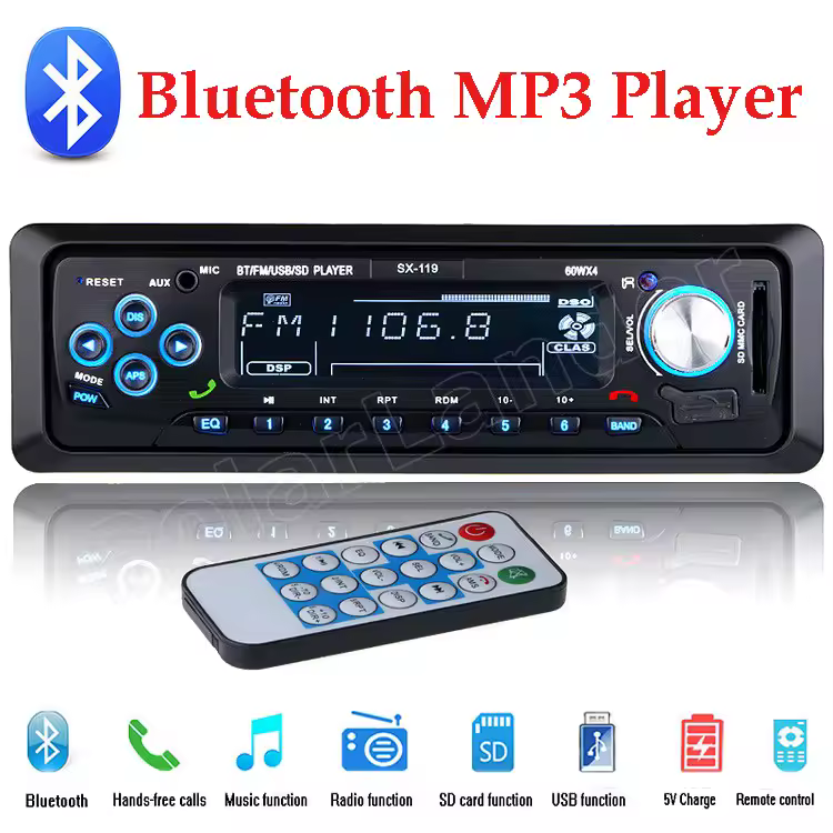 Car Radio Universal 1 Din MP3 Player Bluetooth Hands-free 12V Stereo Audio Music USB SD FM AUX Input With Remote Control