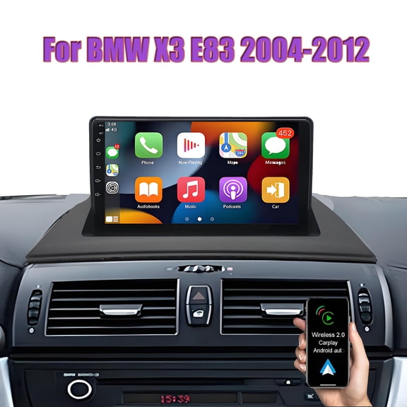 Car Radio for BMW X3 E83 2004-2012 9 inch Android 15 Touchscreen with Wireless CarPlay and Android Auto Split Screen GPS BT SWC WiFi 2+32G