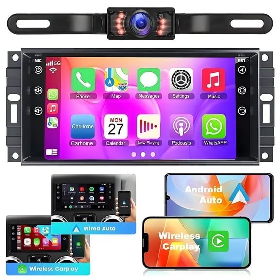 Car Radio for Jeep Wrangler Android 13 Car Stereo 2GB+32GB CarPlay & Android Auto Mirror Link GPS Nav Bluetooth WiFi FM Car Dash